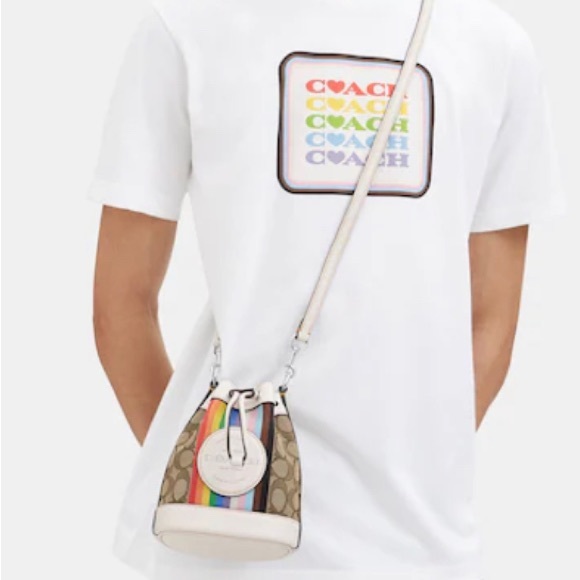 Authentic COACH Signatu jacquard/refined leather rainbow logo drawstrings Crosby - Picture 11 of 13